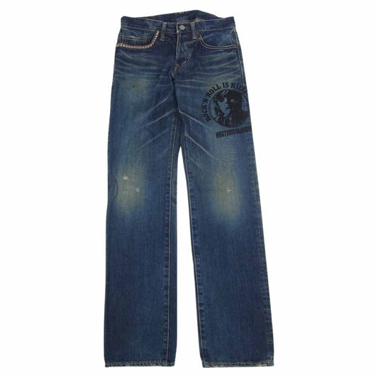 HYSTERIC GLAMOUR ヒステリックグラマー 4AP-2581 ROCK'N ROLL IS KILLING ME プリント スタッズデニム インディゴブルー系 28【中古】