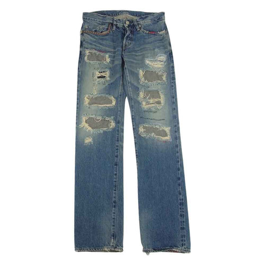 HYSTERIC GLAMOUR ヒステリックグラマー 0203AP10 HSR加工 クラッシュ リペア ダメージ デニム パンツ インディゴブルー系 28【中古】