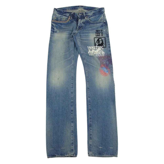 HYSTERIC GLAMOUR ヒステリックグラマー 0214AP06 SP加工 MULTI ガール プリント スタッズ デニム パンツ インディゴブルー系 28【中古】