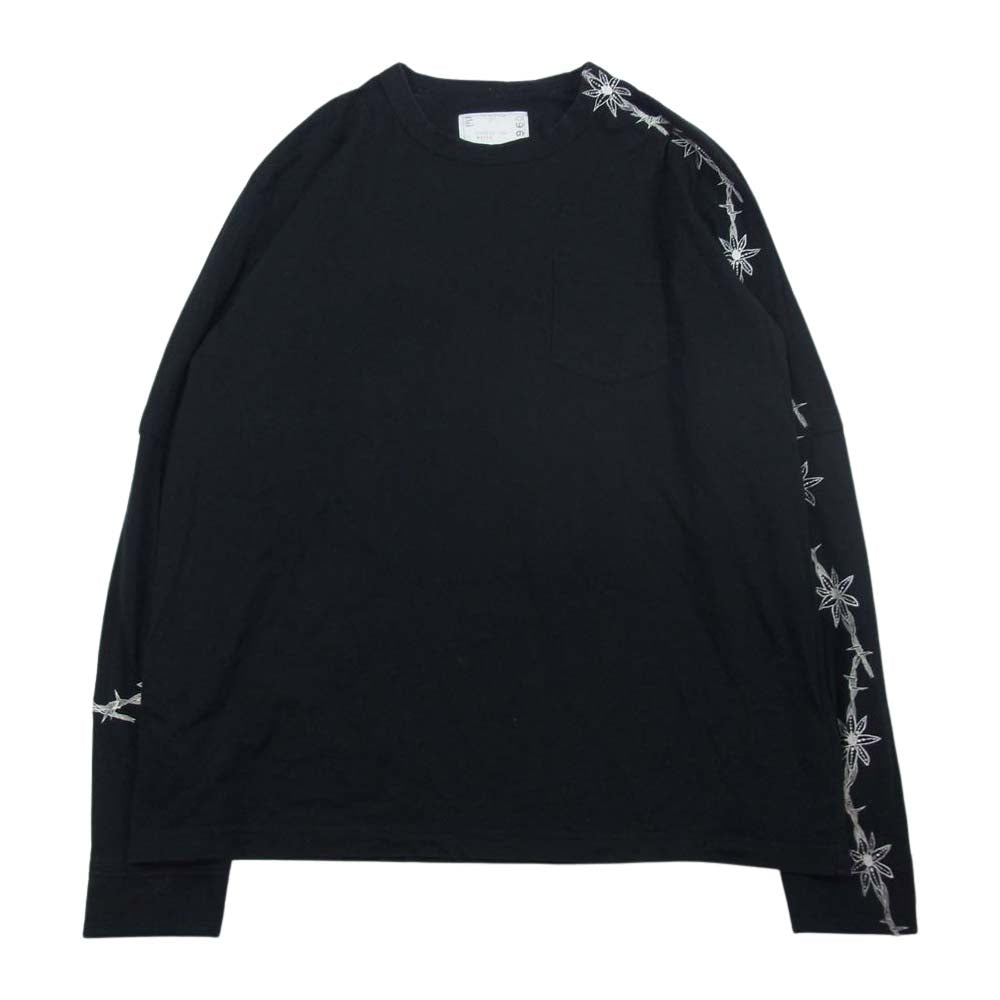 Sacai サカイ  19-01960M  フラワー 刺繍 レイヤード ポケット Tシャツ ブラック系 4【中古】