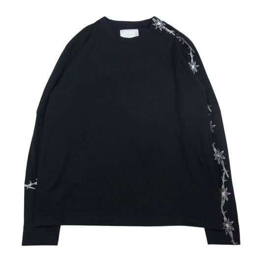 Sacai サカイ  19-01960M  フラワー 刺繍 レイヤード ポケット Tシャツ ブラック系 4【中古】