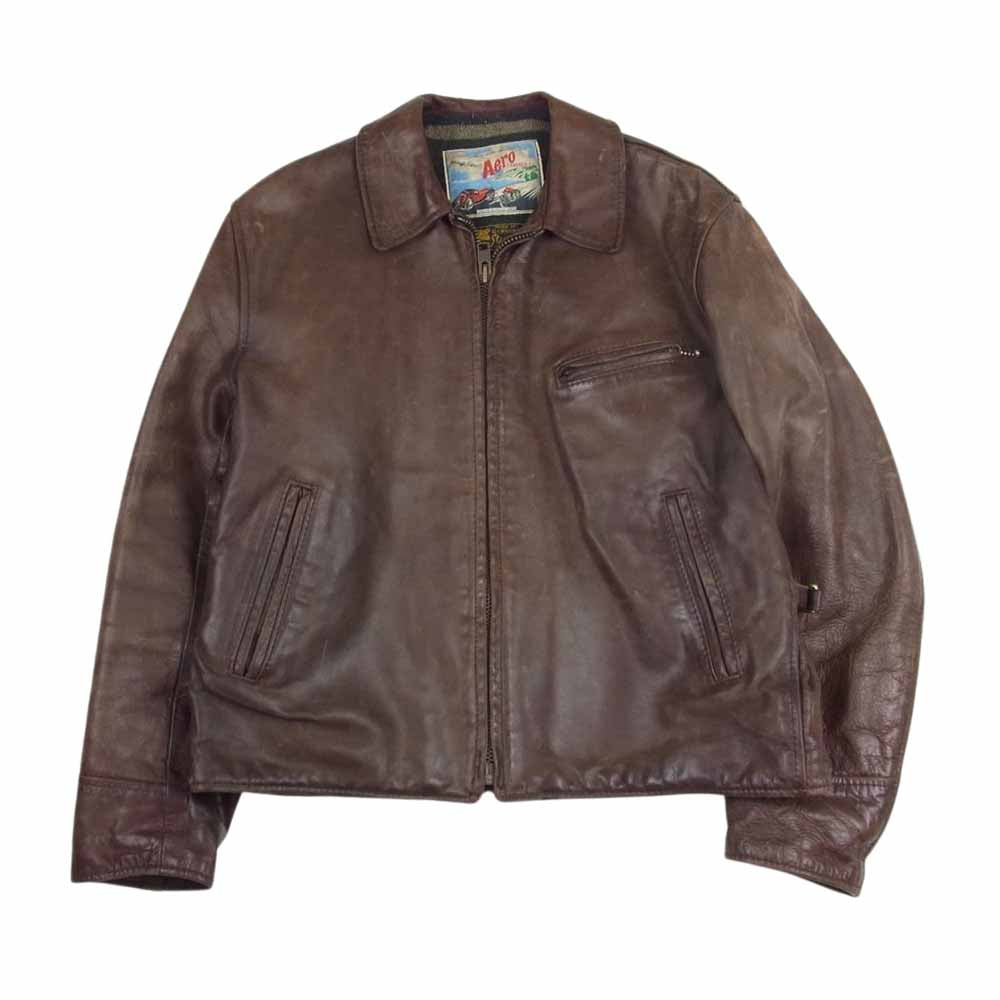 AERO LEATHER エアロレザー ステアハイド Steerhide Halfbelt ハーフベルト シングル ライダース ジャケット ブラウン系 42【中古】