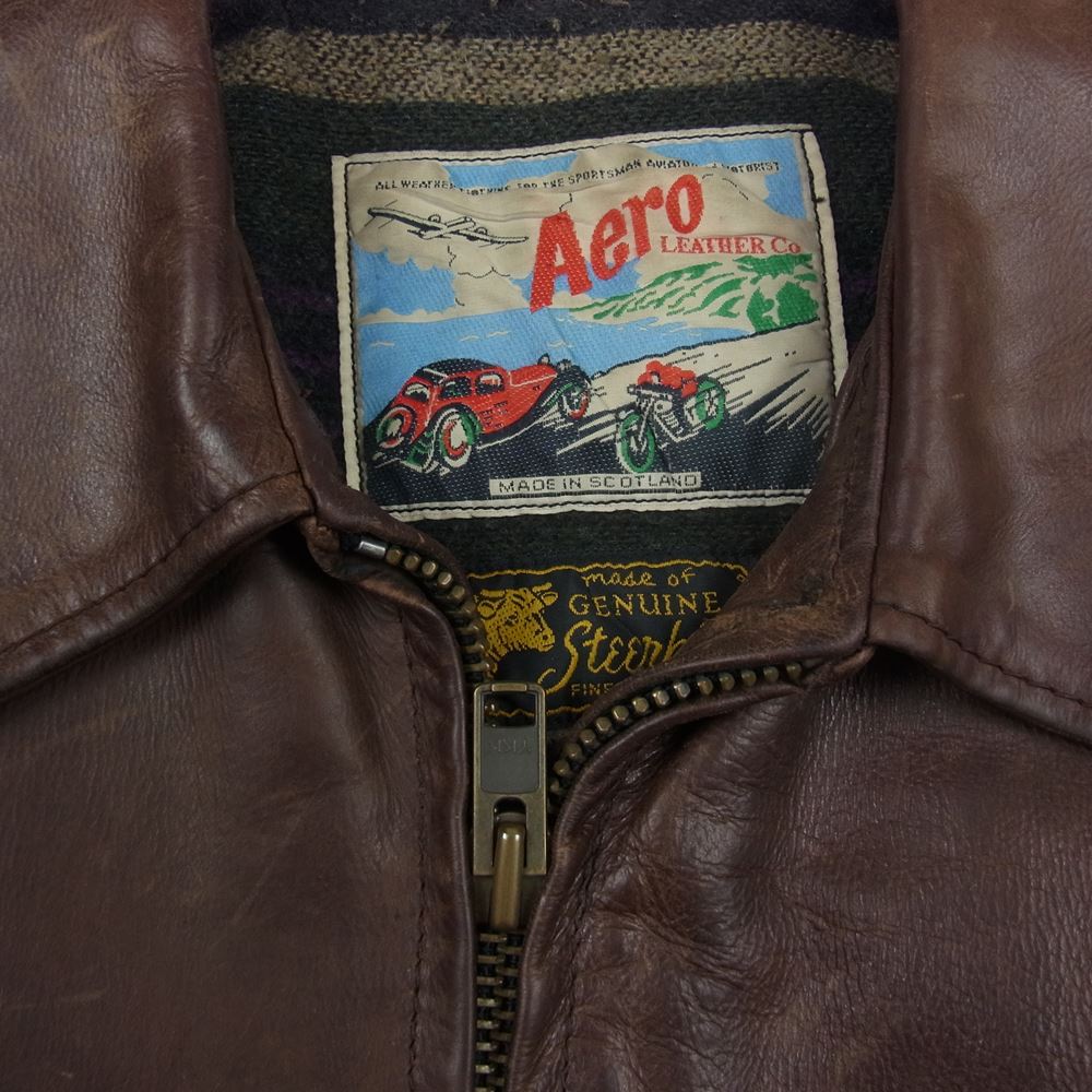 AERO LEATHER エアロレザー ステアハイド Steerhide Halfbelt ハーフベルト シングル ライダース ジャケット ブラウン系 42【中古】