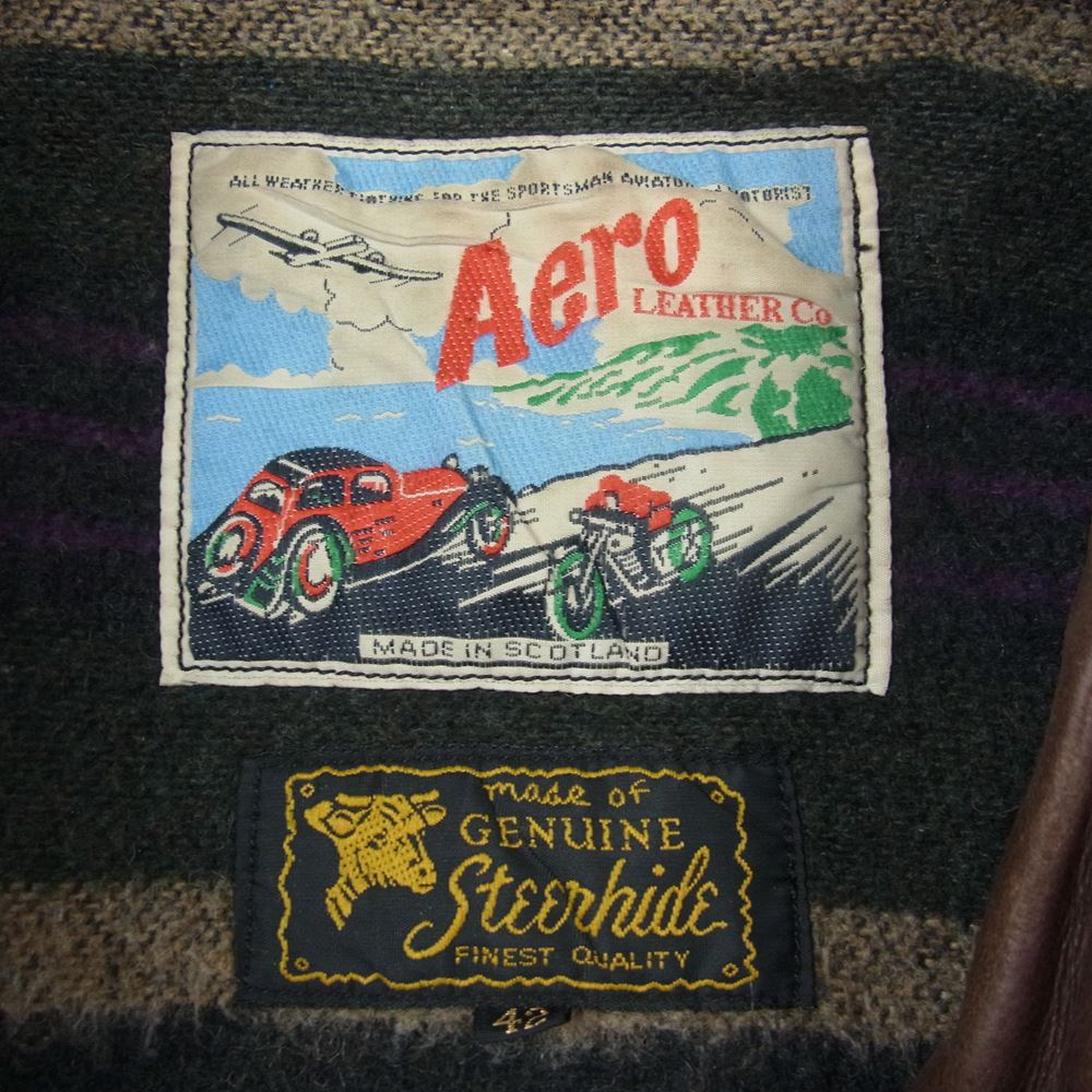 AERO LEATHER エアロレザー ステアハイド Steerhide Halfbelt ハーフベルト シングル ライダース ジャケット ブラウン系 42【中古】