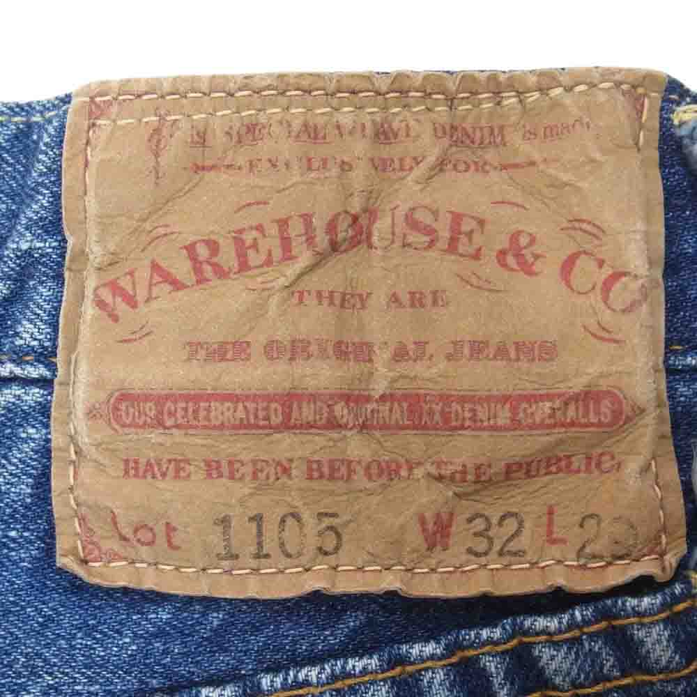 WAREHOUSE ウエアハウス 1105 2ND-HAND USED WASH ウォッシュ加工 5ポケット ジップフライ デニムパンツ ジーンズ インディゴブルー系 32【中古】