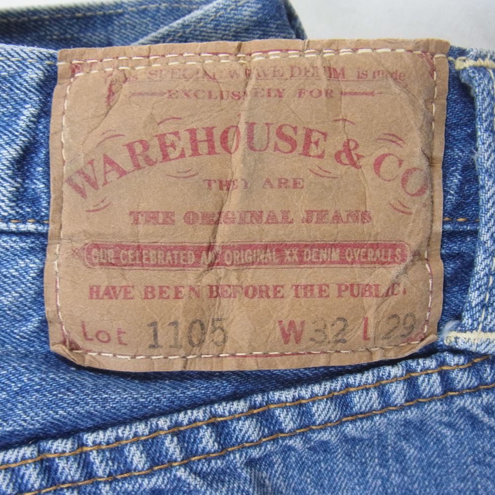WAREHOUSE ウエアハウス 1105 2ND-HAND USED WASH ウォッシュ加工 5ポケット ジップフライ デニムパンツ ジーンズ インディゴブルー系 32【中古】