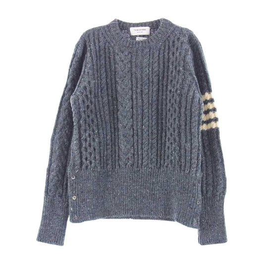 THOM BROWNE トムブラウン 22AW  MKA411A Y1506 420 トリコロールテープ モヘヤ混ウール ケーブル ニット ダークブルー 2【新古品】【未使用】【中古】