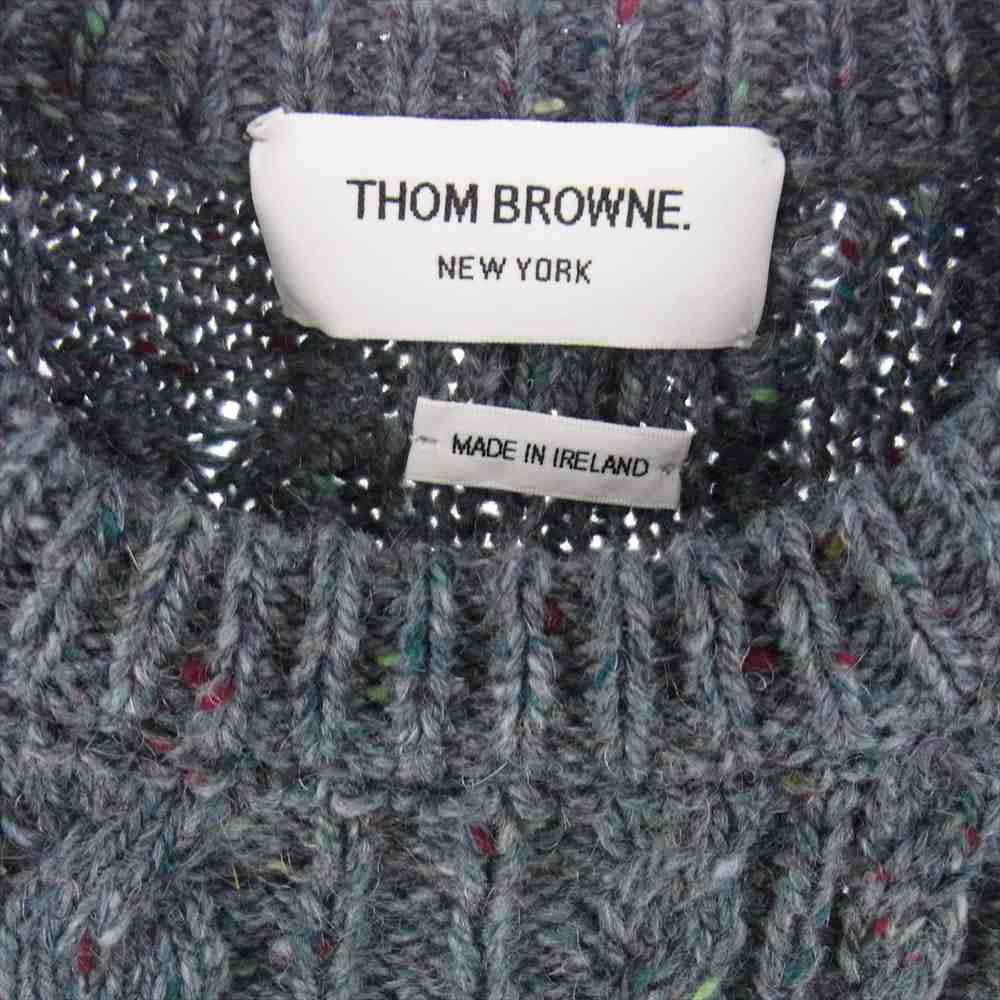 THOM BROWNE トムブラウン 22AW  MKA411A Y1506 420 トリコロールテープ モヘヤ混ウール ケーブル ニット ダークブルー 2【新古品】【未使用】【中古】