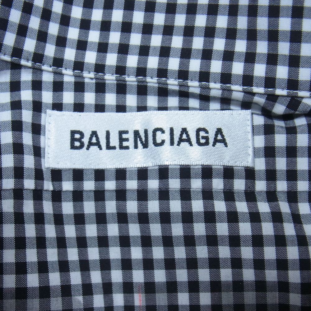 BALENCIAGA バレンシアガ 622050 コットン バックロゴ ギンガム チェック シャツ 長袖 ブラック系 34【中古】