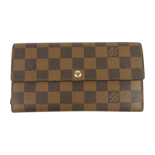 LOUIS VUITTON ルイ・ヴィトン N61724 ダミエ ポシェット ポルト モネ カルト クレディ 長財布 カウハイド レザー ブラウン系【中古】