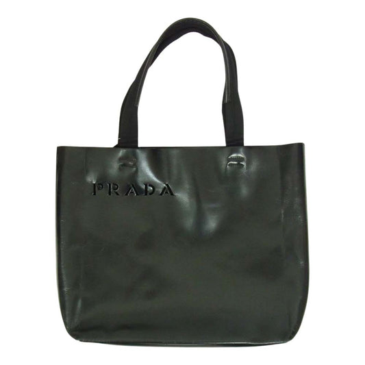 PRADA プラダ レザー ロゴ 型抜き トート バッグ ブラック系【中古】