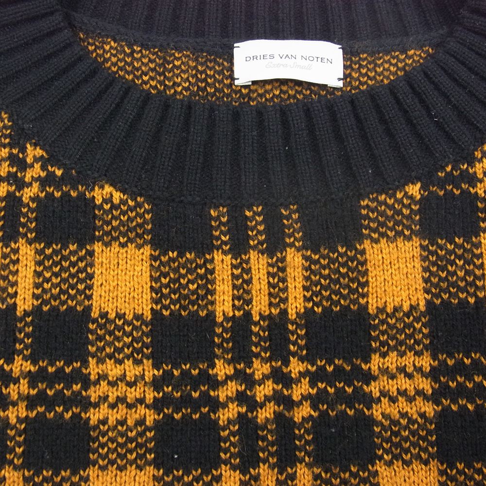 DRIES VAN NOTEN ドリスヴァンノッテン チェック柄 ニット ブラック系 オレンジ系 XS【中古】