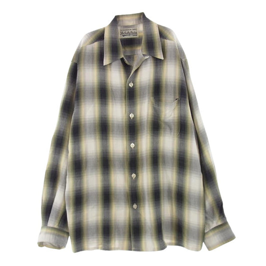 WACKO MARIA ワコマリア 21SS-WMS-OC20 OMBRE CHECK OPEN COLLAR SHIRT レーヨン オンブレチェック 長袖 オープンカラー シャツ  マルチカラー系 M【中古】