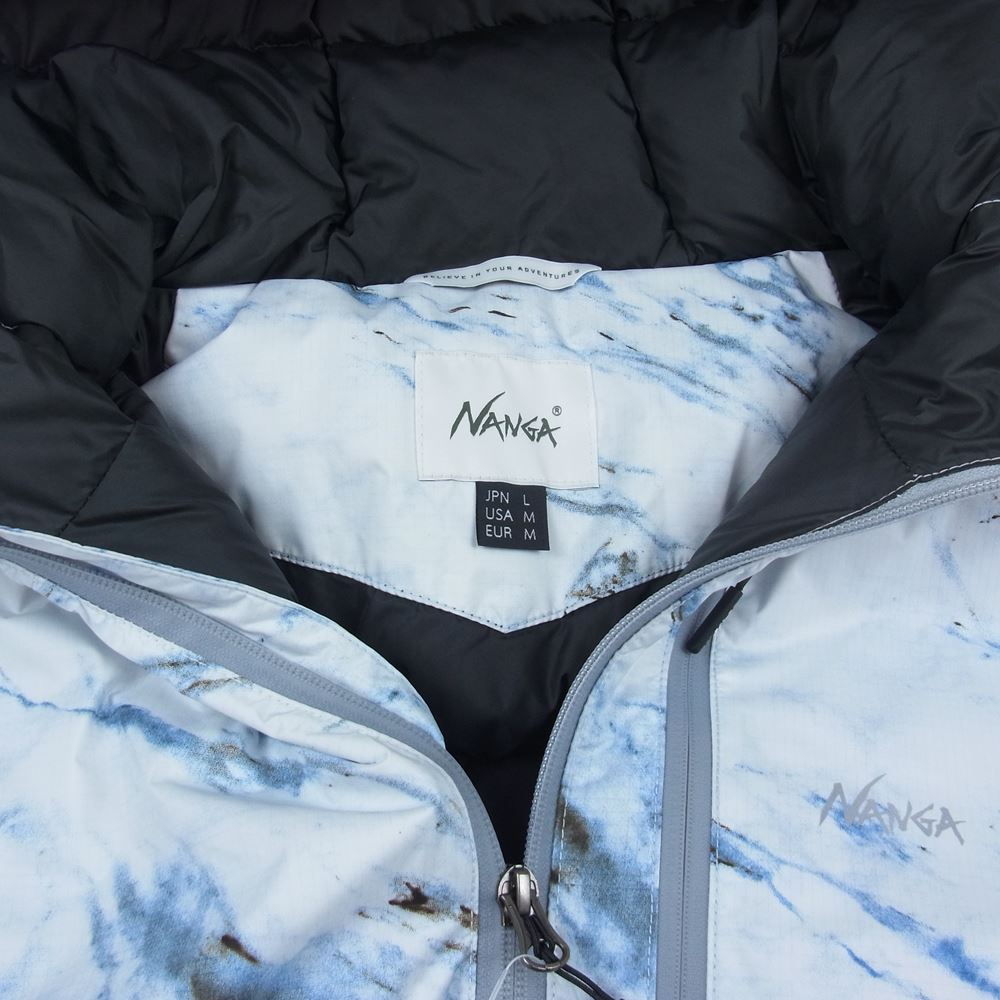 NANGA ナンガ N1AJMBG3 AURORA DOWN JACKET オーロラ ダウン ジャケット フーディ マーブル ホワイト系 ライトブルー系 L【新古品】【未使用】【中古】