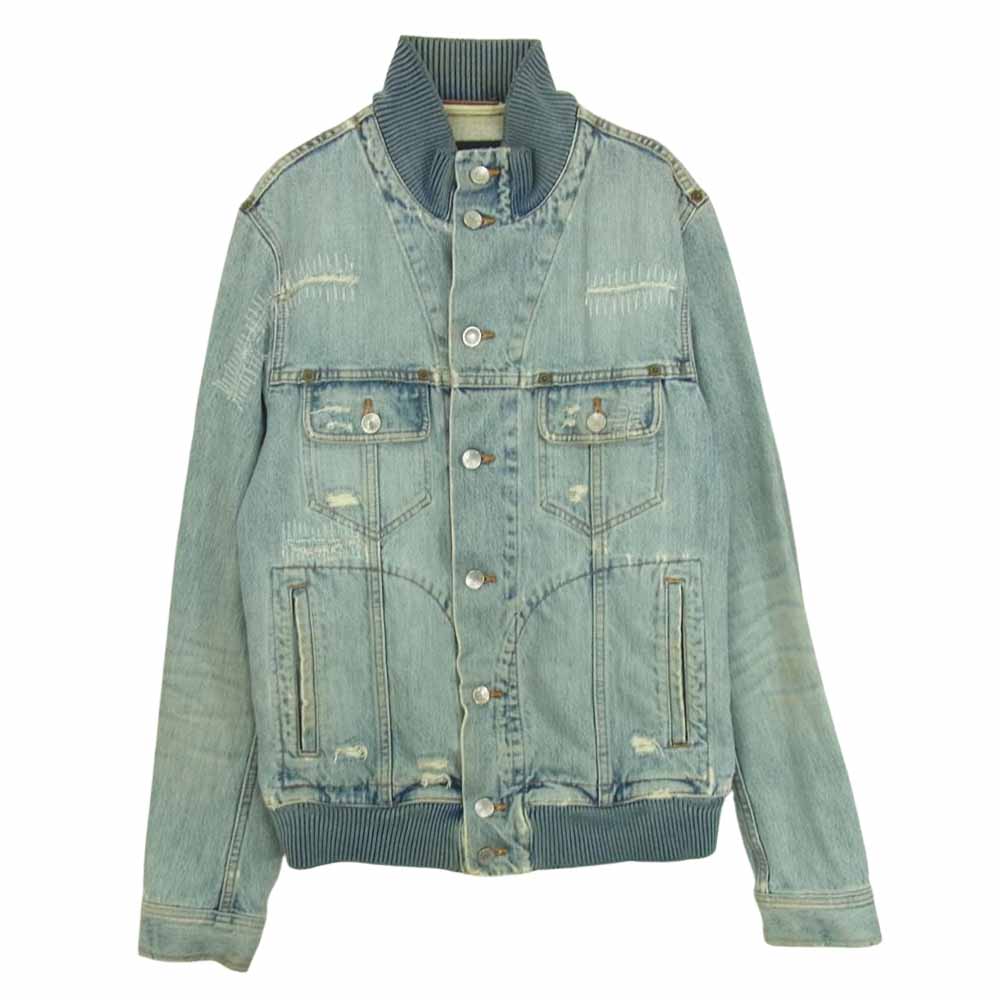 DOLCE&GABBANA ドルチェアンドガッバーナ SDS04 8509　 国内正規品 イタリア製 ダメージ加工 リペア加工 リブ デニム ジャケット  インディゴブルー系 46【中古】