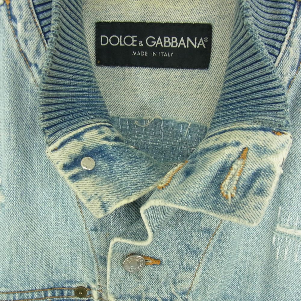 DOLCE&GABBANA ドルチェアンドガッバーナ SDS04 8509　 国内正規品 イタリア製 ダメージ加工 リペア加工 リブ デニム ジャケット  インディゴブルー系 46【中古】