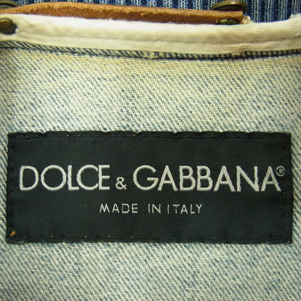 DOLCE&GABBANA ドルチェアンドガッバーナ SDS04 8509　 国内正規品 イタリア製 ダメージ加工 リペア加工 リブ デニム ジャケット  インディゴブルー系 46【中古】