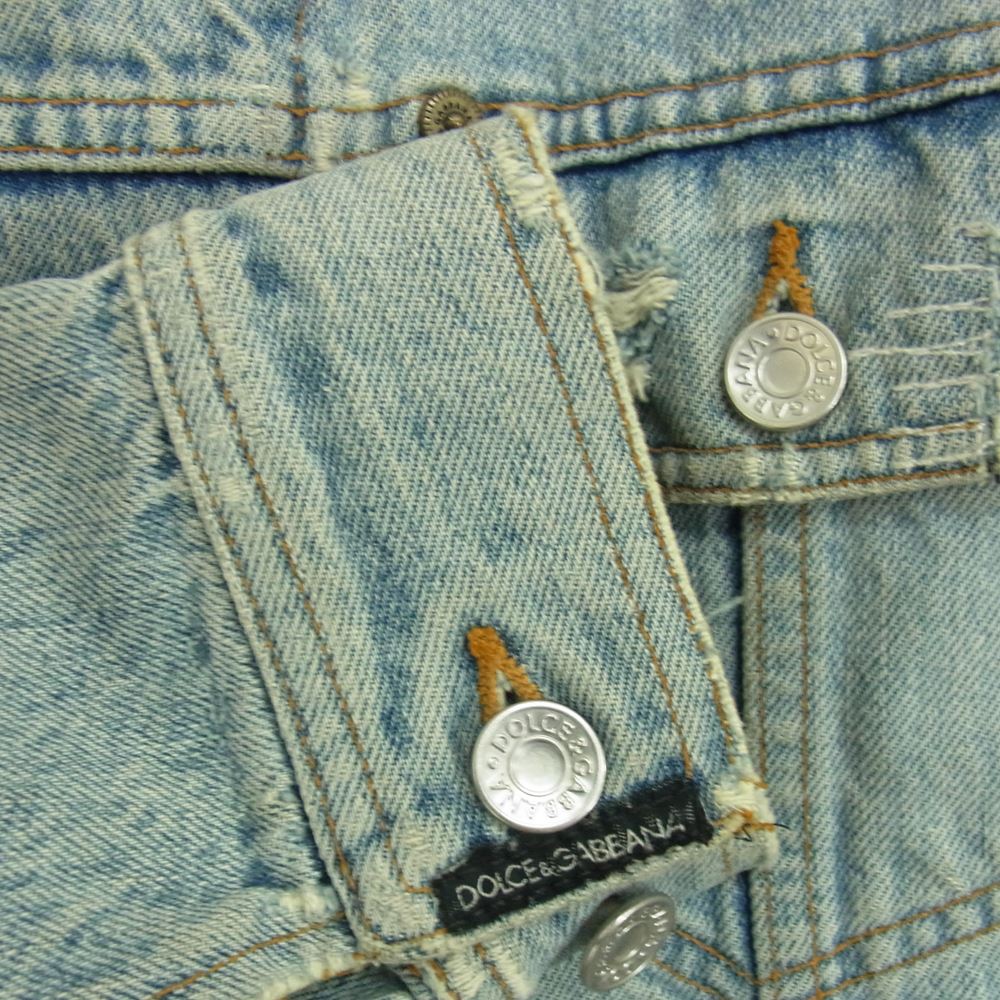 DOLCE&GABBANA ドルチェアンドガッバーナ SDS04 8509　 国内正規品 イタリア製 ダメージ加工 リペア加工 リブ デニム ジャケット  インディゴブルー系 46【中古】
