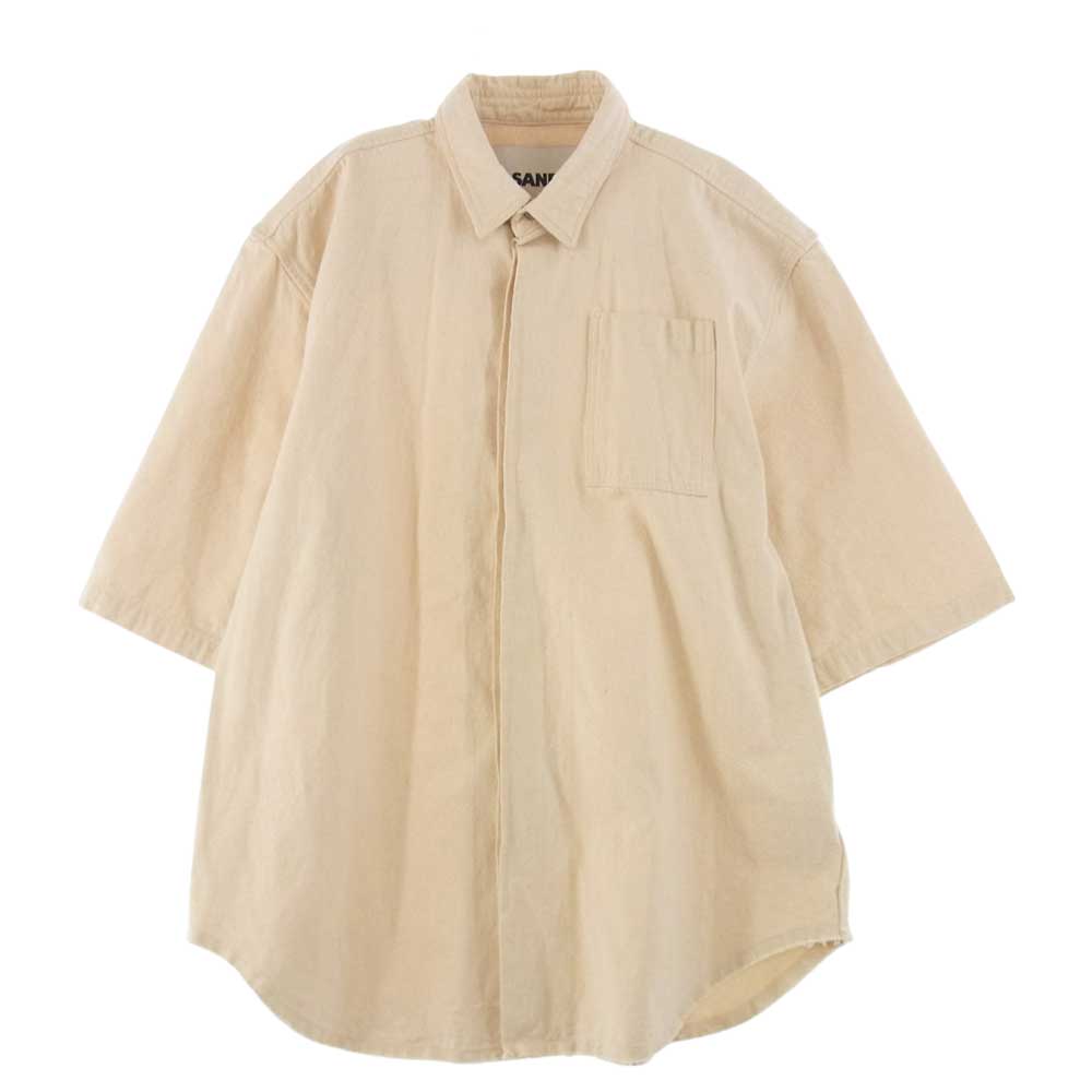 JIL SANDER ジルサンダー 20SS JSMQ744142 MQ240100 MALFILE SELVEDGE CANVAS バックロゴプリント コットンキャンバス オーバーサイズ 半袖 シャツ オフホワイト系 L【中古】