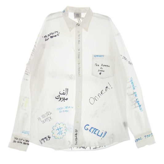 VETEMENTS ヴェトモン 19SS USS196003 ペイント 総柄 長袖 シャツ ホワイト系 XS【中古】