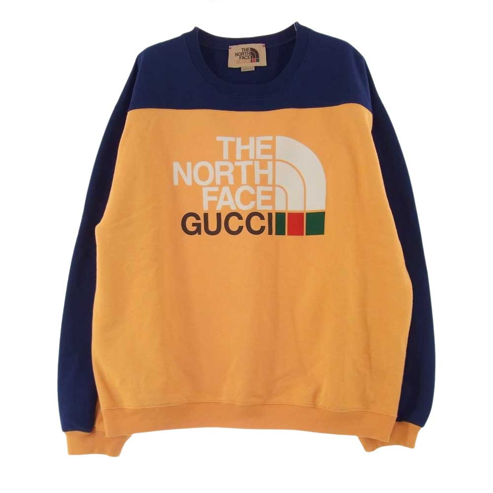 GUCCI グッチ 671449XJDRF THE NORTH FACE ノースフェイス ロゴ スウェット シャツ イエロー系 ネイビー系 L【中古】
