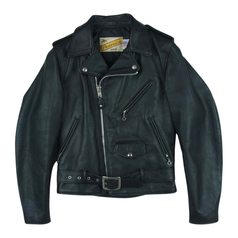 schott ショット 613 ワンスター レザー ダブル ライダース ジャケット アメリカ製 ブラック系 34【中古】