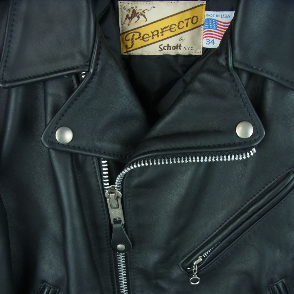 schott ショット 613 ワンスター レザー ダブル ライダース ジャケット アメリカ製 ブラック系 34【中古】