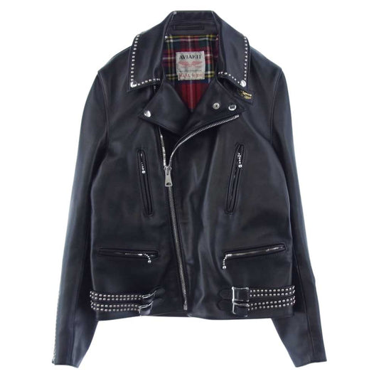 HYSTERIC GLAMOUR ヒステリックグラマー 22SS 02221LB02 Lewis Leathers ルイスレザー 391T LIGHTNING ライトニング スタッズ レザー ライダース ブラック系 M【極上美品】【中古】