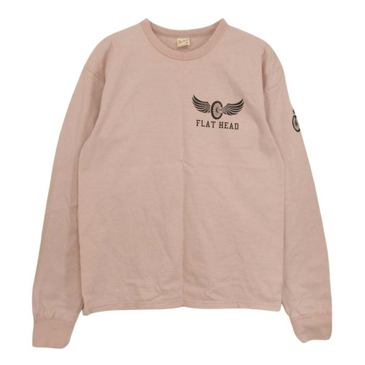 フラットヘッド ロゴ ロンT 長袖 Tシャツ ピンク系 38【中古】