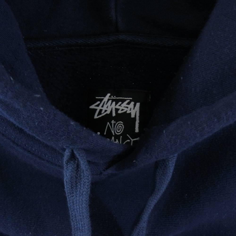 STUSSY ステューシー × No Vacancy Inn ノーバカンシーイン バックプリント ロゴ刺繍 プルオーバー パーカー ネイビー系 M【中古】
