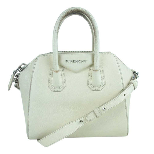 GIVENCHY ジバンシィ MP B 0197 Sugar Goatskin Mini Antigona アンティゴナ ミニ ハンドバッグ ショルダー バッグ 2WAY オフホワイト系【中古】
