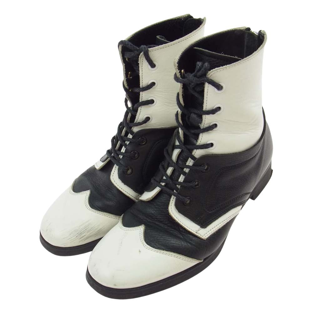 Yohji Yamamoto ヨウジヤマモト 14SS FG-E08-734 2トーン バックジップ レースアップ ウイングチップ ブーツ ブラック系 ホワイト系 4【中古】