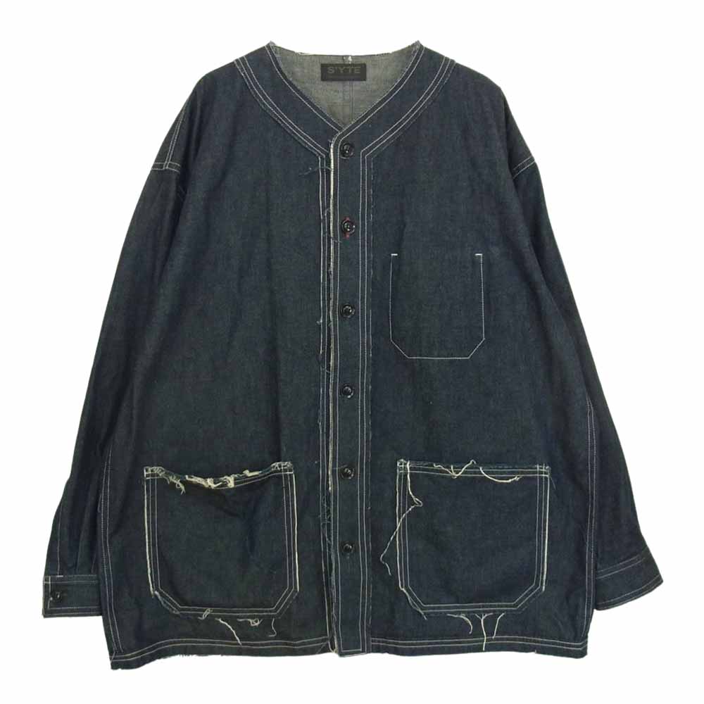 Yohji Yamamoto ヨウジヤマモト S’YTE サイト UW-B42-087 カットオフ ノーカラー デニム カバーオール ジャケット インディゴブルー系 3【中古】