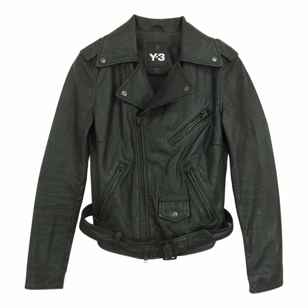 Yohji Yamamoto ヨウジヤマモト Y-3 ワイスリー 1BI001パンチング シープレザー ダブルライダース ジャケット ブラック系 S/P【中古】