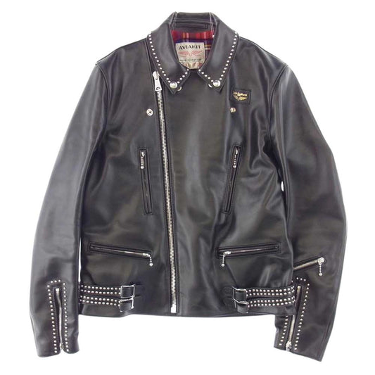 HYSTERIC GLAMOUR ヒステリックグラマー 02221LB02 × Lewis Leathers ルイスレザー #391 LIGHTNING スタッズ ライトニング レザー ライダース ジャケット ブラック系 L【美品】【中古】