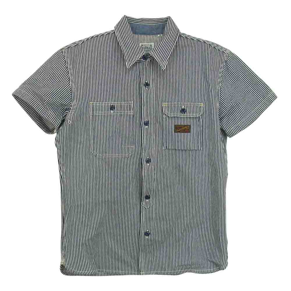 ザフラットヘッド  半袖シャツ ヒッコリー ワーク 半袖 シャツ PIN HICKORY S/S WORK SHIRT ネイビー系 36【中古】