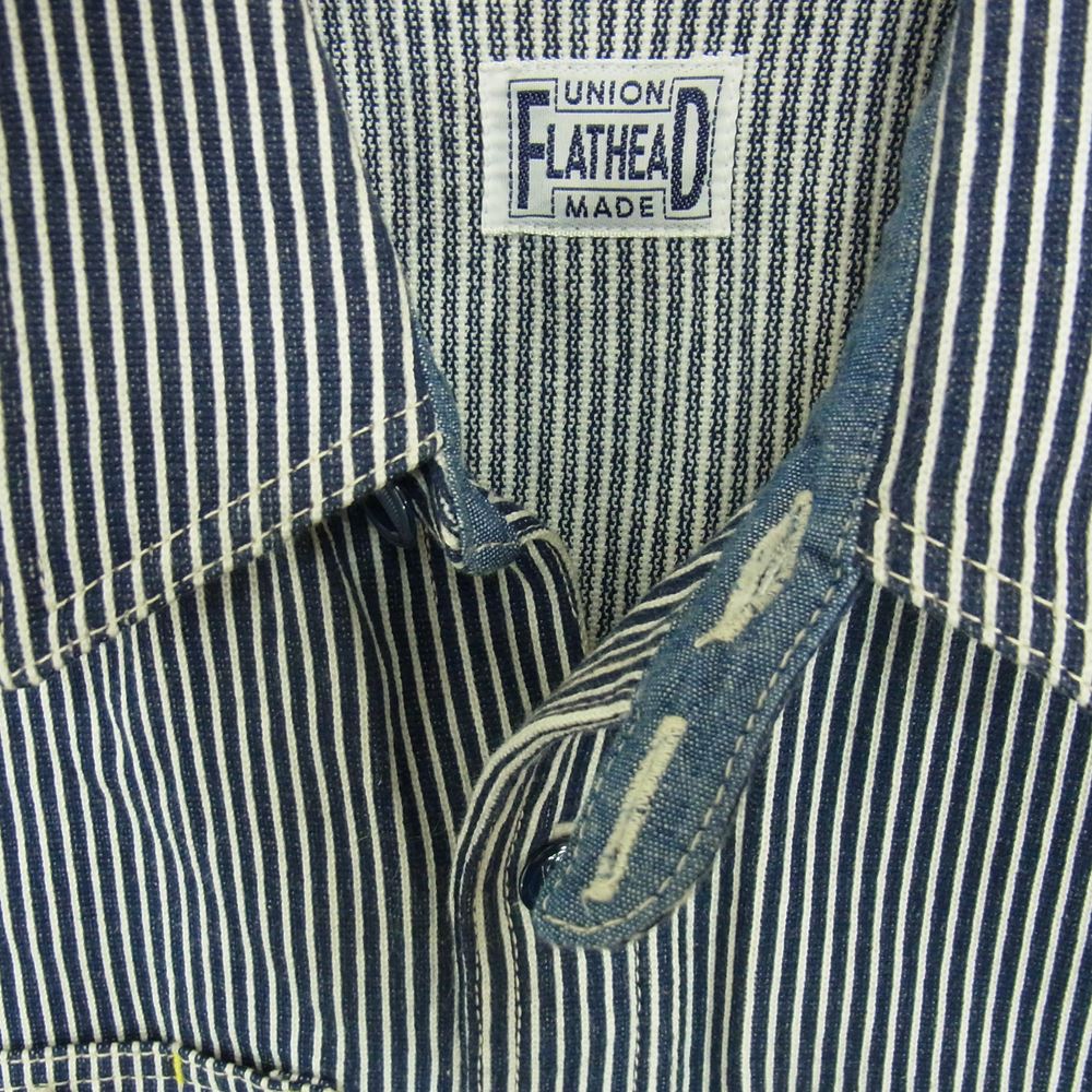 ザフラットヘッド  半袖シャツ ヒッコリー ワーク 半袖 シャツ PIN HICKORY S/S WORK SHIRT ネイビー系 36【中古】