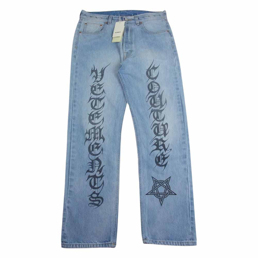 VETEMENTS ヴェトモン 21AW MA52PA720B COUTURE STRAIGHT LEG DENIM トライバルプリント ストレート デニムパンツ インディゴブルー系 M【中古】