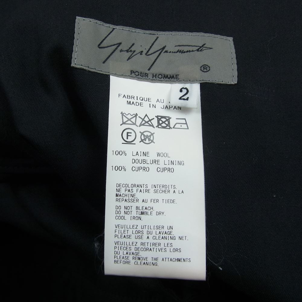 Yohji Yamamoto POUR HOMME ヨウジヤマモトプールオム 19AW HC-P39-100 ウールギャバジン 前裾レースアップ パンツ ブラック系 2【美品】【中古】