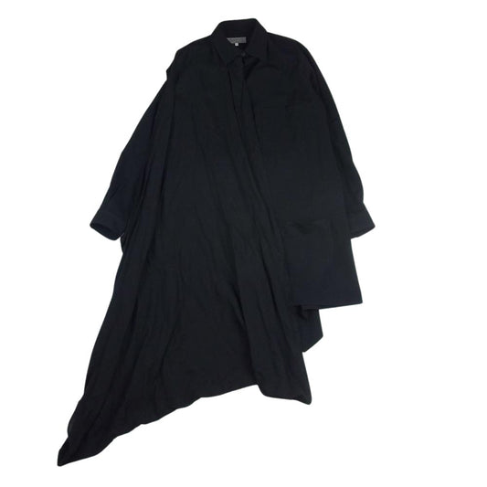 Yohji Yamamoto POUR HOMME ヨウジヤマモトプールオム 20AW HR-B47-880 リンクル ギャバジン テンセル スウィチング ドレープ シャツ ブラック系 2【美品】【中古】