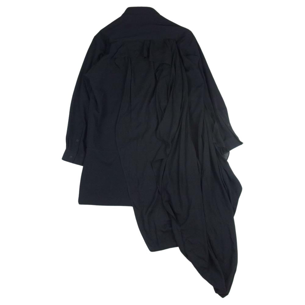 Yohji Yamamoto POUR HOMME ヨウジヤマモトプールオム 20AW HR-B47-880 リンクル ギャバジン テンセル スウィチング ドレープ シャツ ブラック系 2【美品】【中古】