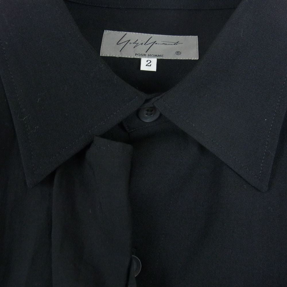 Yohji Yamamoto POUR HOMME ヨウジヤマモトプールオム 20AW HR-B47-880 リンクル ギャバジン テンセル スウィチング ドレープ シャツ ブラック系 2【美品】【中古】