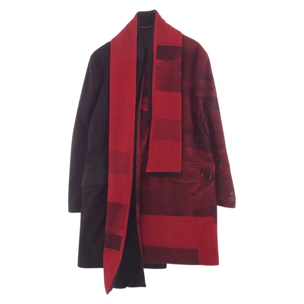 Yohji Yamamoto POUR HOMME ヨウジヤマモトプールオム 18AW HV-J29-822 赤フラノ ストール ジャケット ブラック系 レッド系 2【美品】【中古】