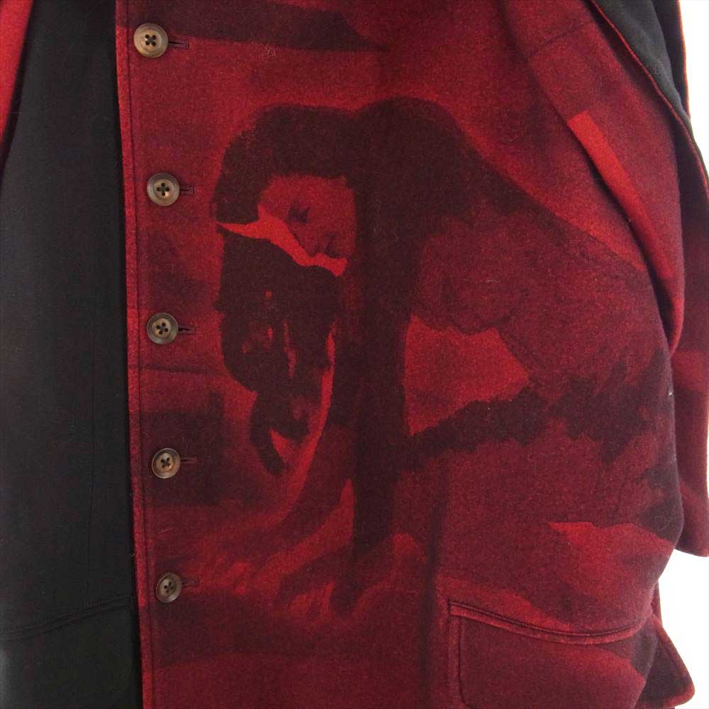 Yohji Yamamoto POUR HOMME ヨウジヤマモトプールオム 18AW HV-J29-822 赤フラノ ストール ジャケット ブラック系 レッド系 2【美品】【中古】