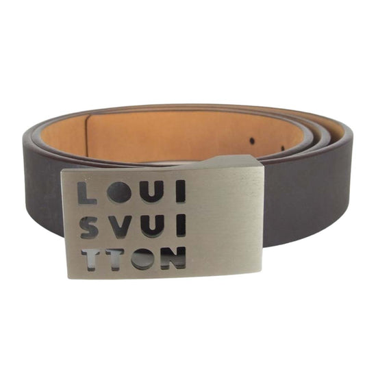 LOUIS VUITTON ルイ・ヴィトン M6809 サンチュール LST ロゴ 型抜 バックル レザー ベルト ブラウン系 100/40【中古】