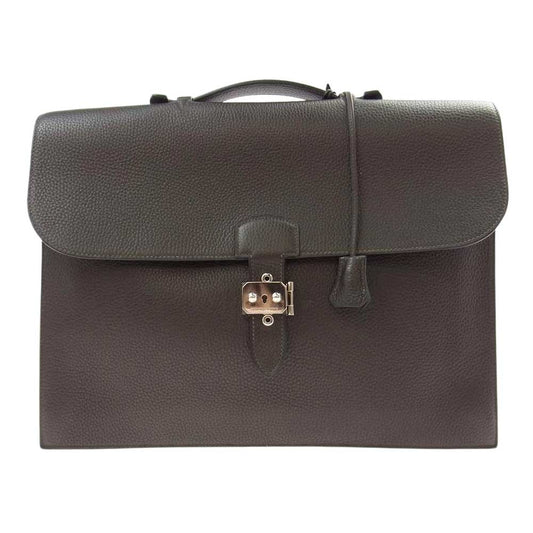HERMES エルメス サックアデペッシュ 41 トゴ □H刻印 シルバー金具 レザー ビジネス ブリーフケース バッグ ダークブラウン系【中古】