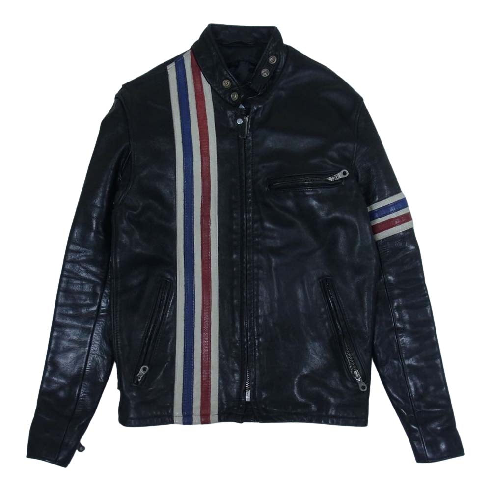 schott ショット 671 ライン入り シングル ライダース ジャケット ブラック系 34【中古】