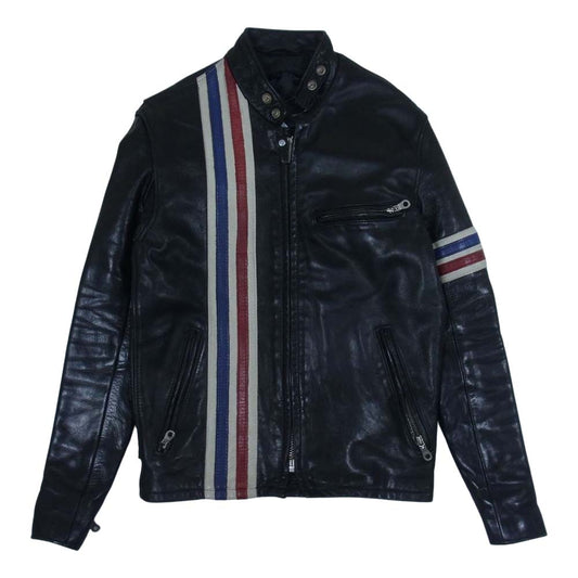 schott ショット 671 ライン入り シングル ライダース ジャケット ブラック系 34【中古】