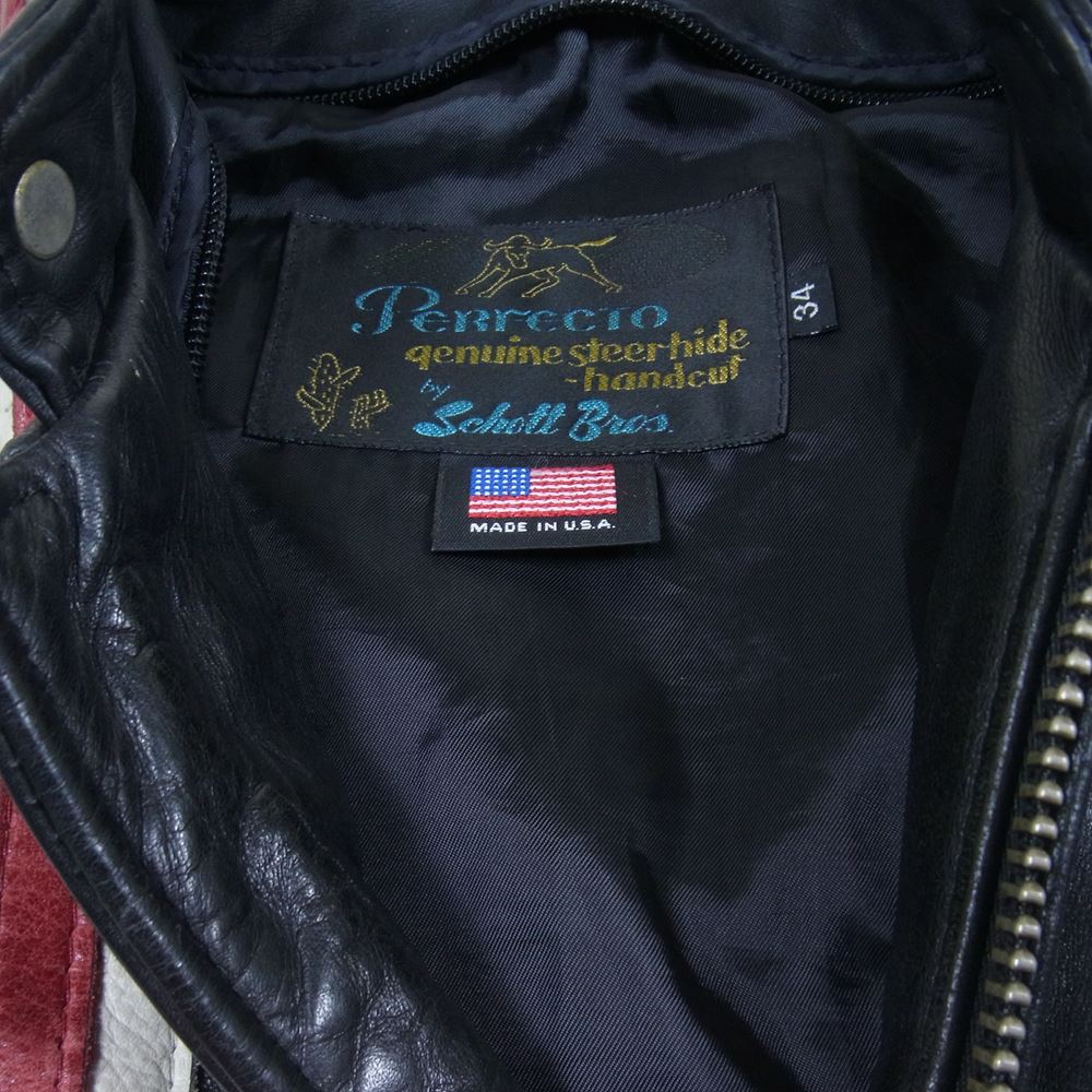 schott ショット 671 ライン入り シングル ライダース ジャケット ブラック系 34【中古】