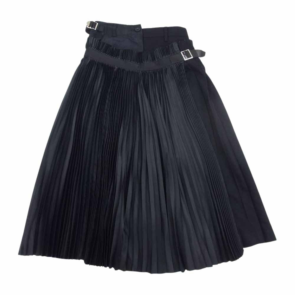 Sacai サカイ 18-04111 ウール ラップ 切替 プリーツ スカート ブラック系 1【中古】